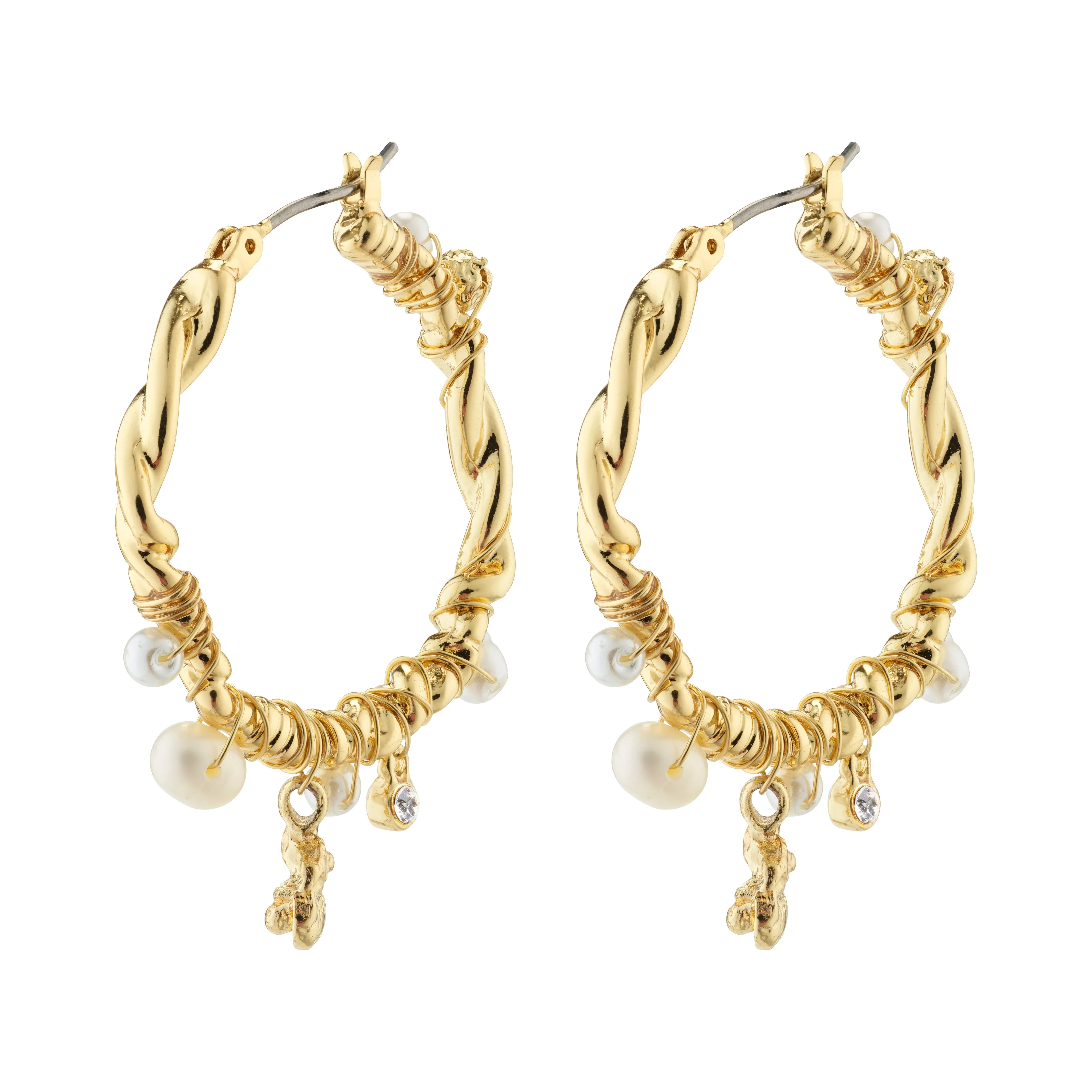 ANA pearl & crystal hoops gold-plated