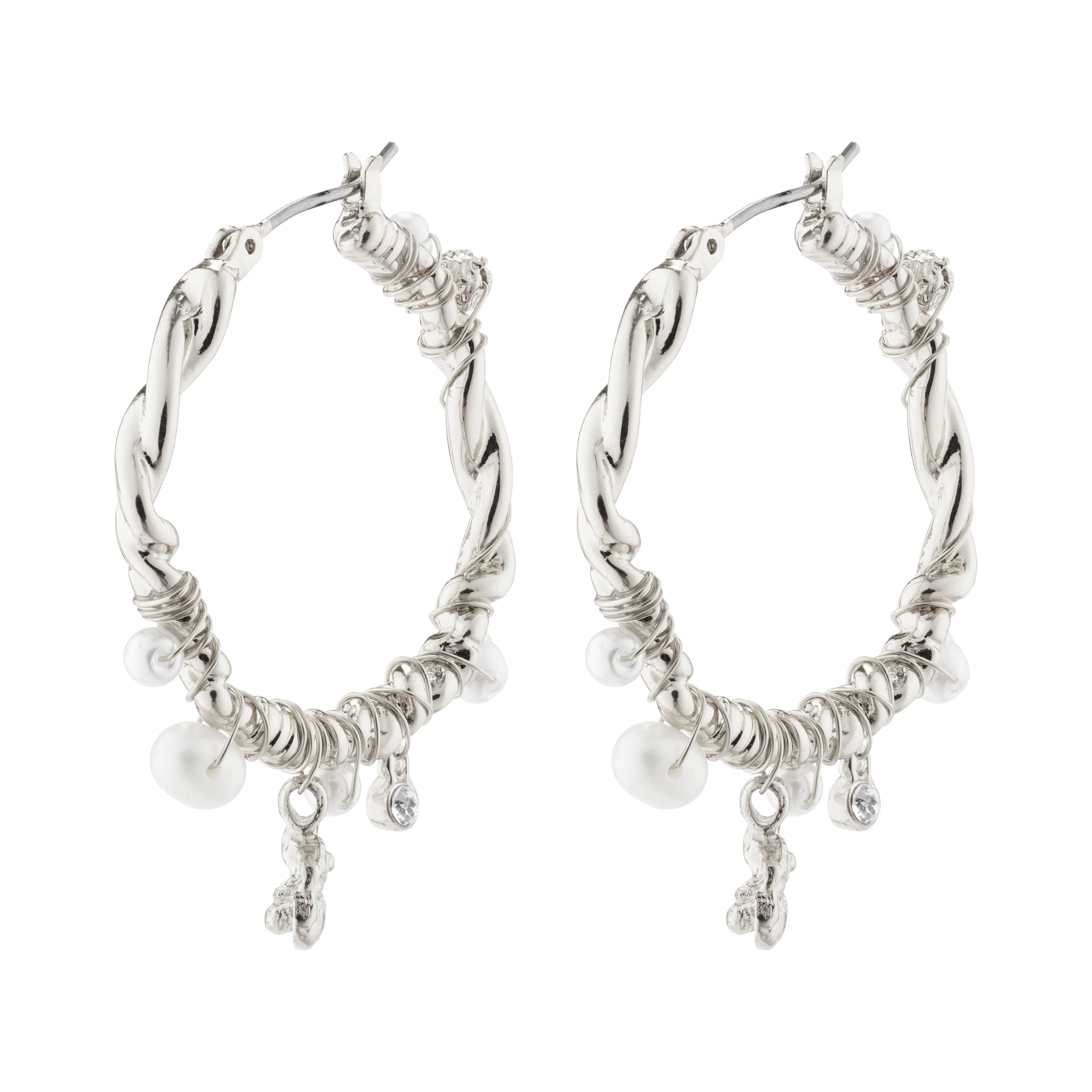 ANA pearl & crystal hoops silver-plated