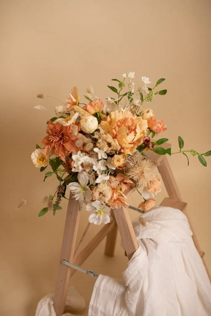 Artifical Flowers Bridal Bouquet - Sunset Peach & White