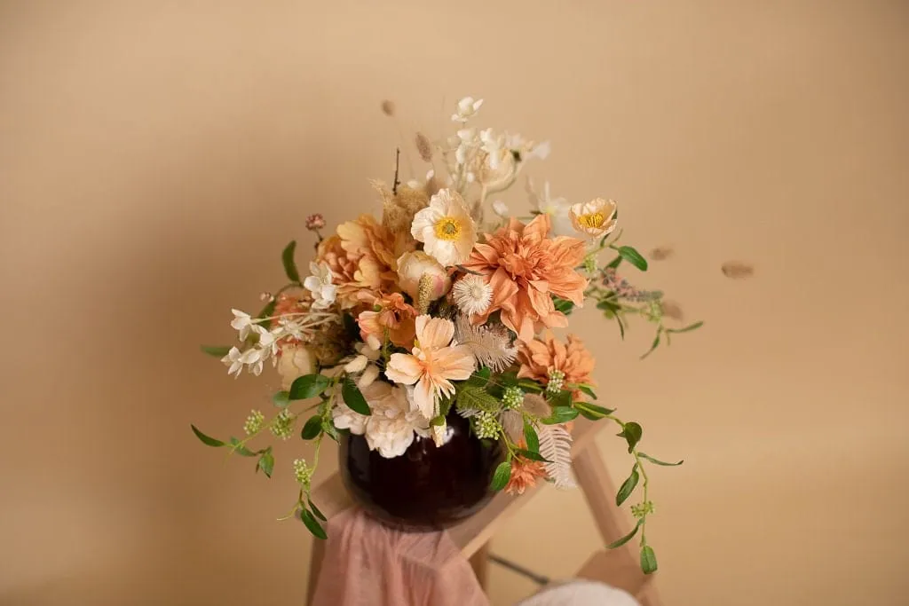 Artifical Flowers Bridal Bouquet - Sunset Peach & White