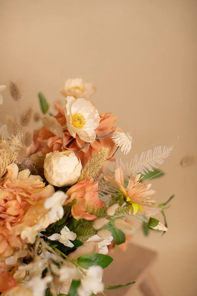 Artifical Flowers Bridal Bouquet - Sunset Peach & White