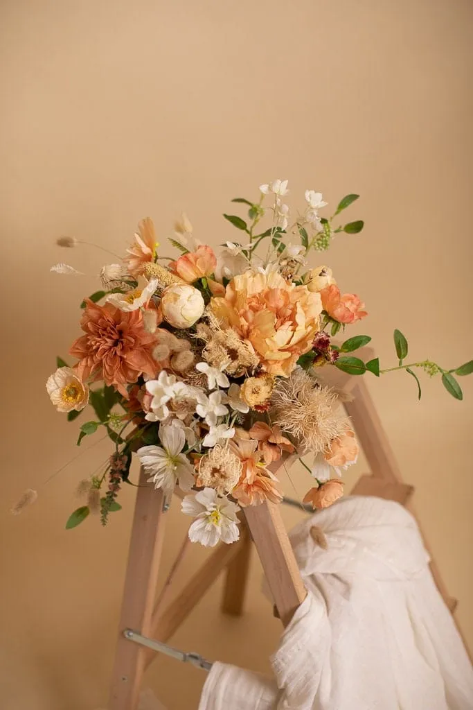 Artifical Flowers Bridal Bouquet - Sunset Peach & White