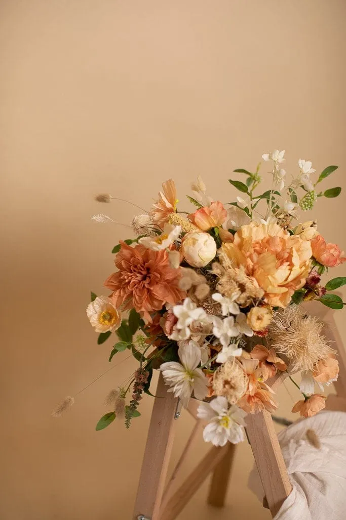 Artifical Flowers Bridal Bouquet - Sunset Peach & White