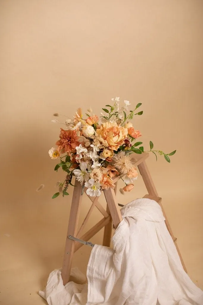 Artifical Flowers Bridal Bouquet - Sunset Peach & White