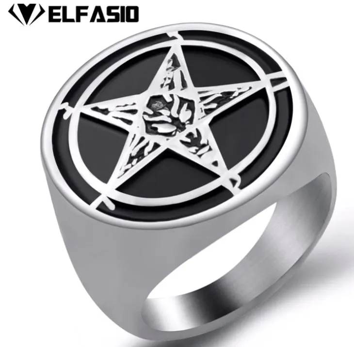 Baphomet Goat Pentagram Ring w/ Black Enamel