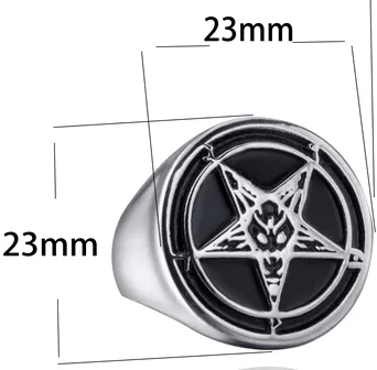 Baphomet Goat Pentagram Ring w/ Black Enamel