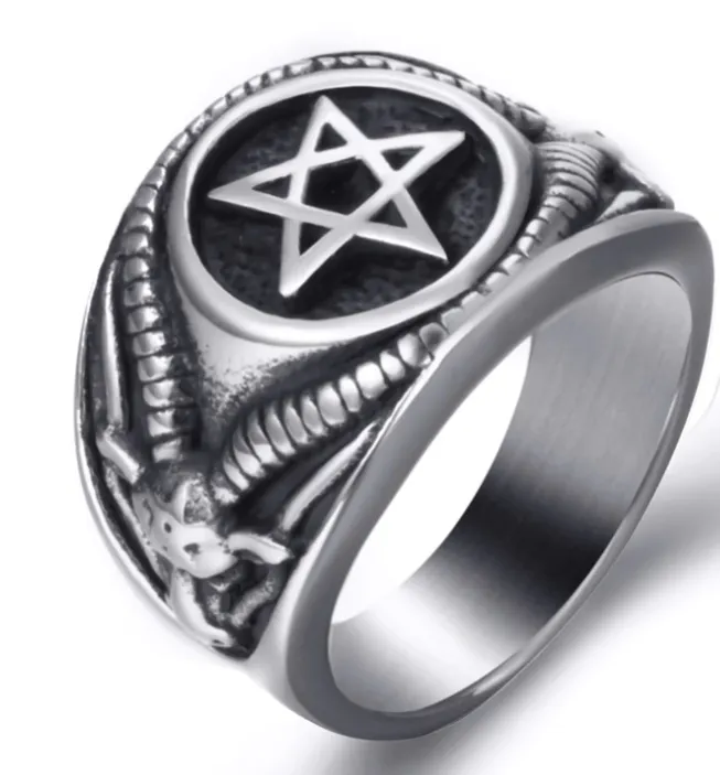 Baphomet Upside Down Pentagram Ring