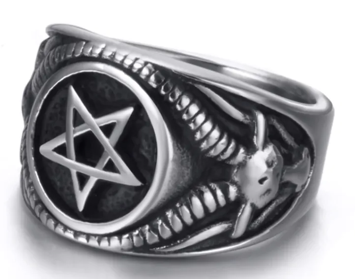 Baphomet Upside Down Pentagram Ring