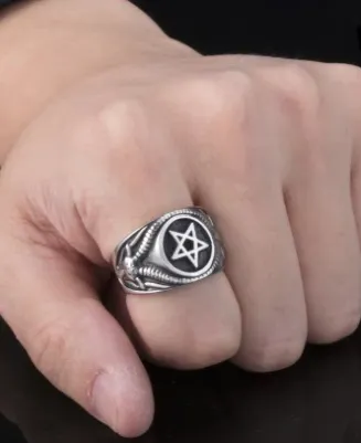 Baphomet Upside Down Pentagram Ring