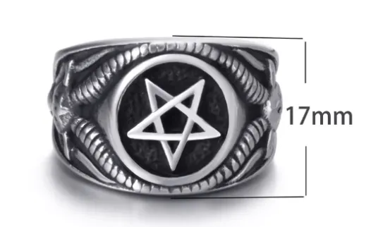 Baphomet Upside Down Pentagram Ring