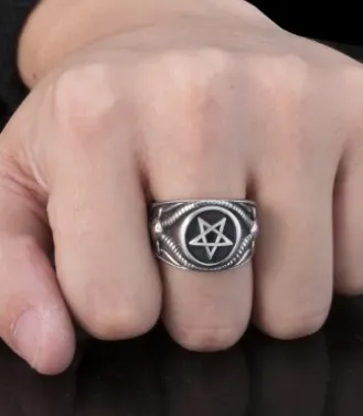 Baphomet Upside Down Pentagram Ring