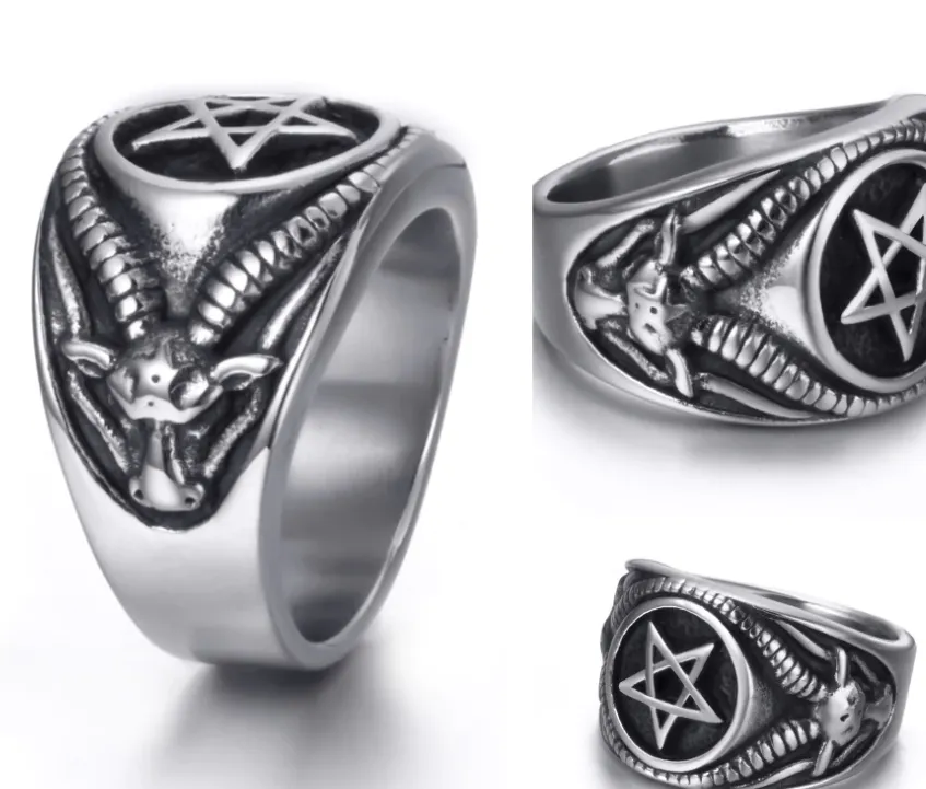 Baphomet Upside Down Pentagram Ring