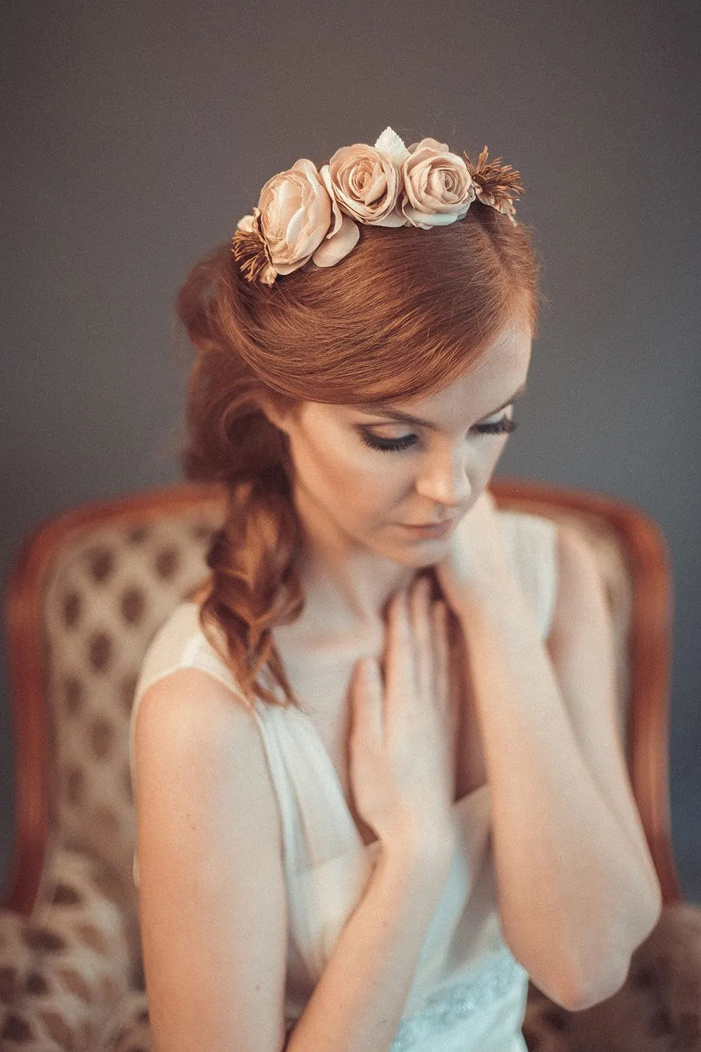 Beige floral headband