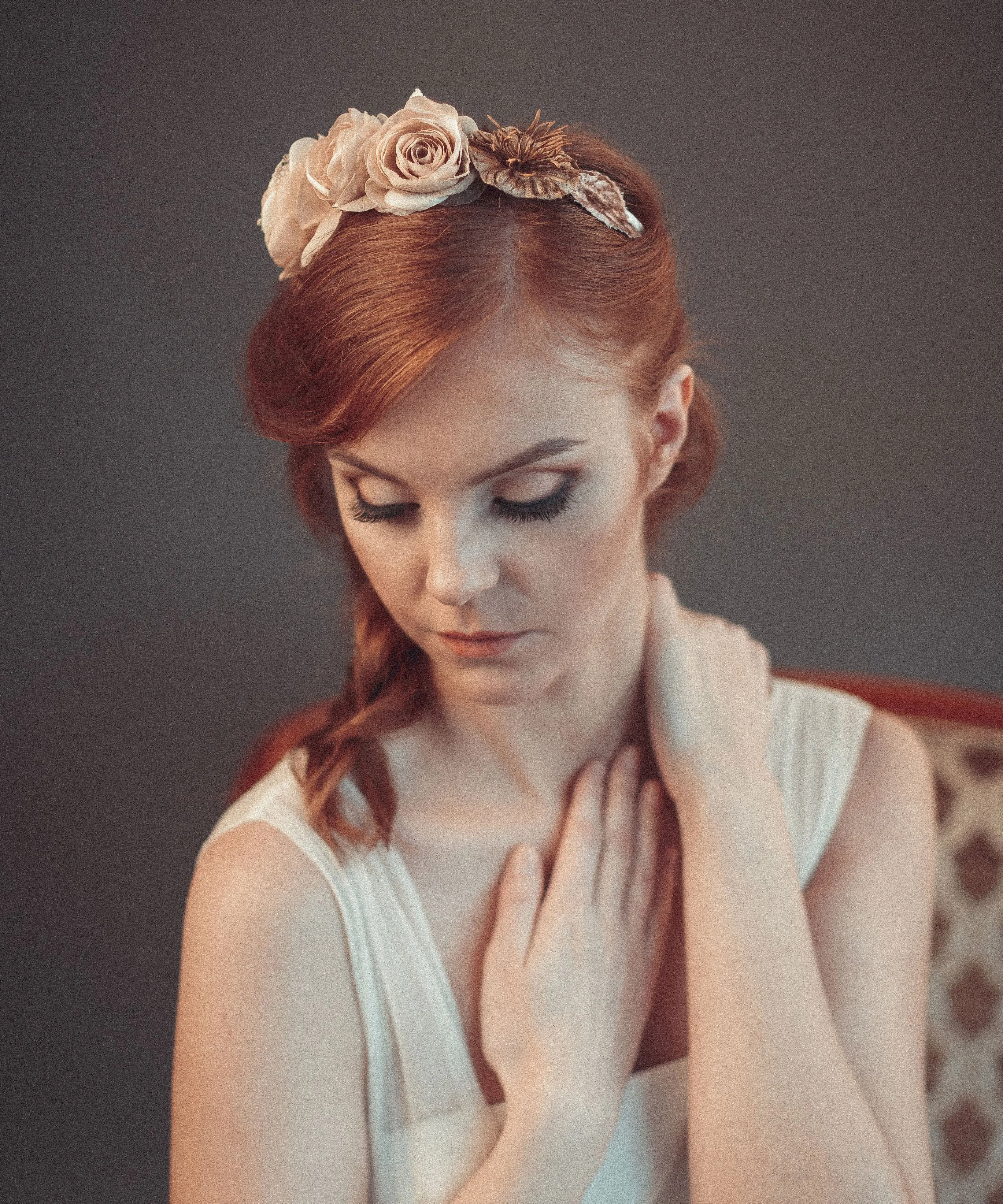 Beige floral headband