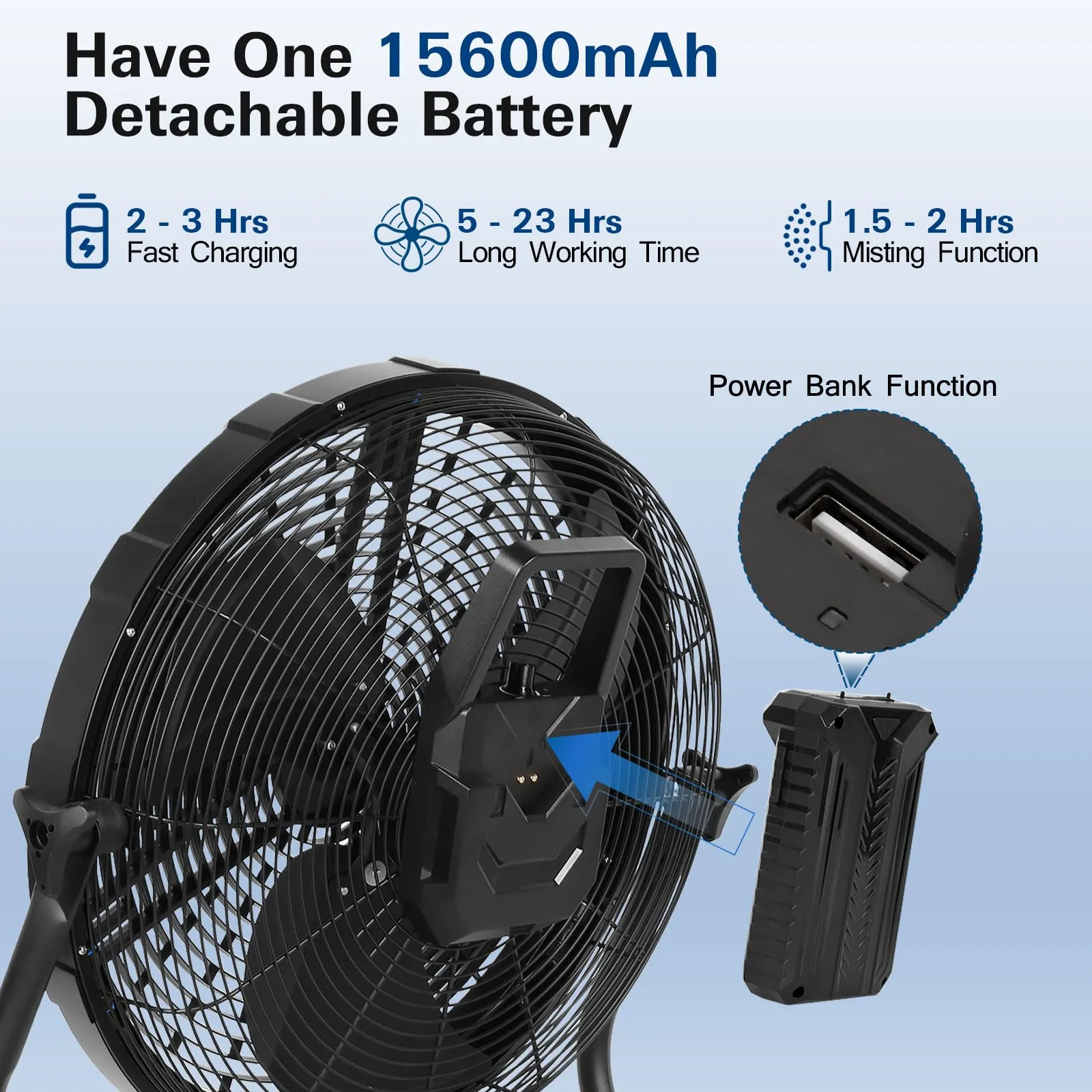 BILT HARD 12 Outdoor Misting Fan - Battery Operated, Rechargeable, Misting Function(Water hose connection is required)