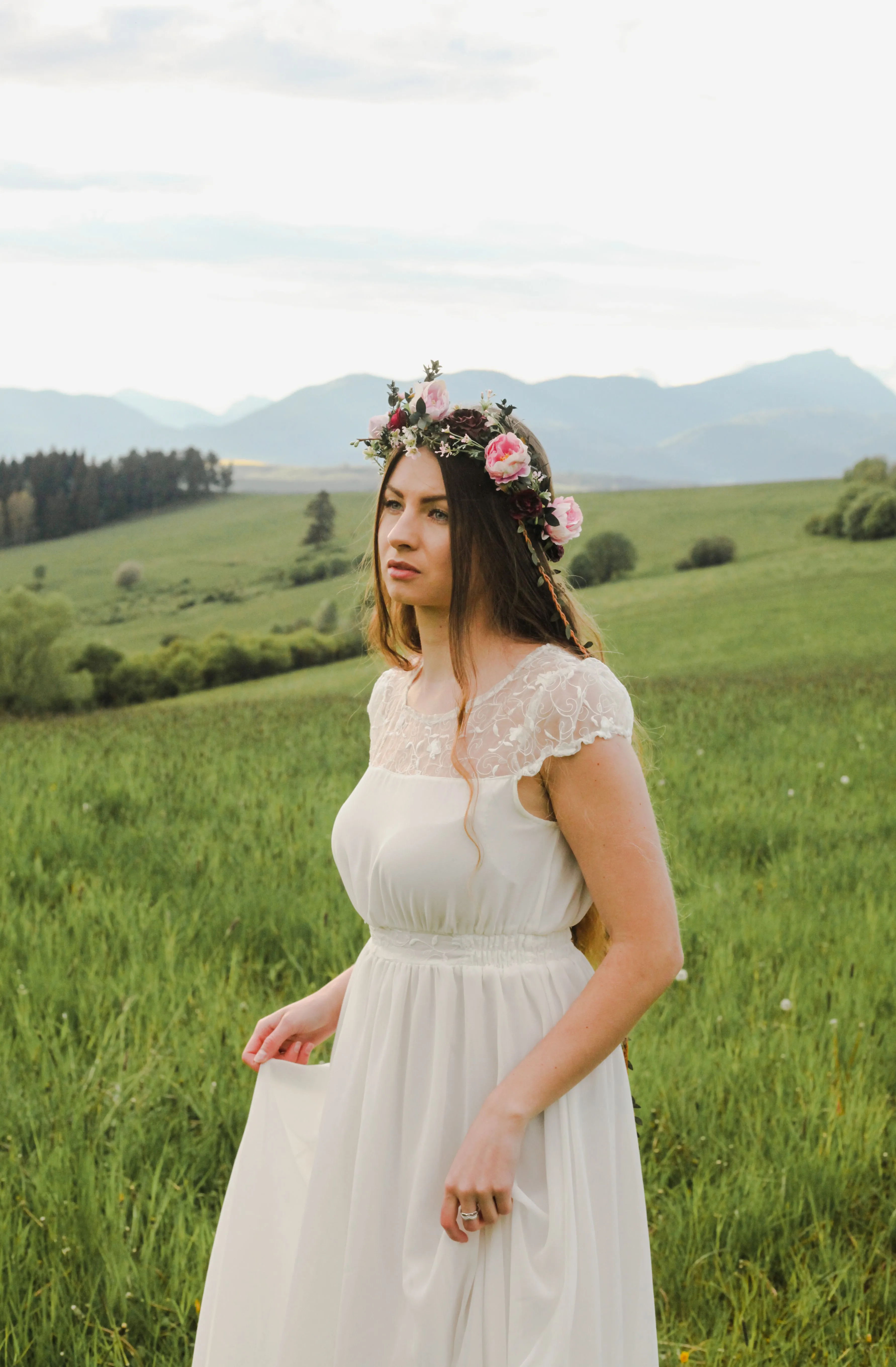 Boho flower hair wreath with braids Blush and burgundy hair crown with hanging vines Big boho wreath Romantic crown Peony Magaela