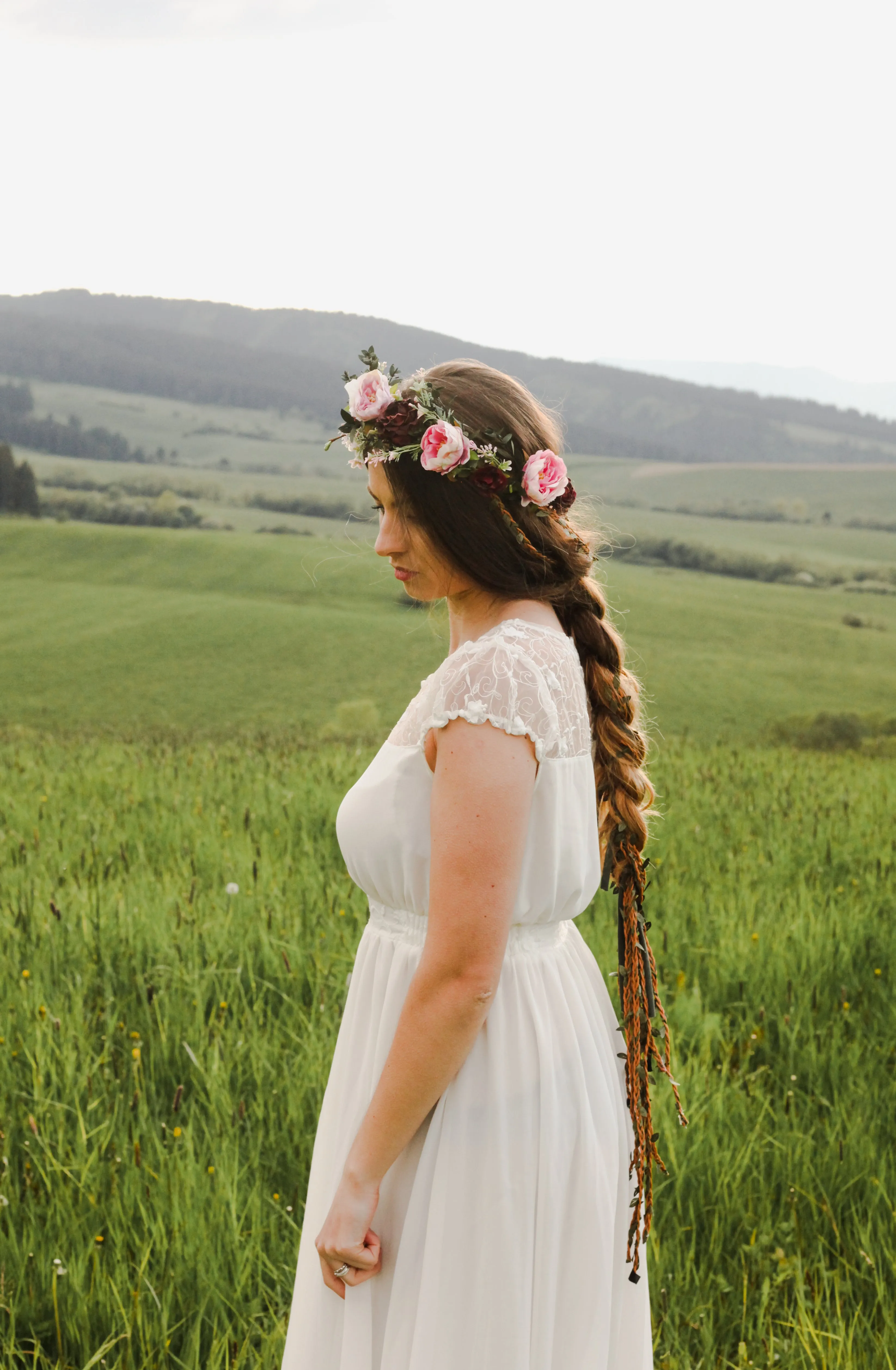 Boho flower hair wreath with braids Blush and burgundy hair crown with hanging vines Big boho wreath Romantic crown Peony Magaela