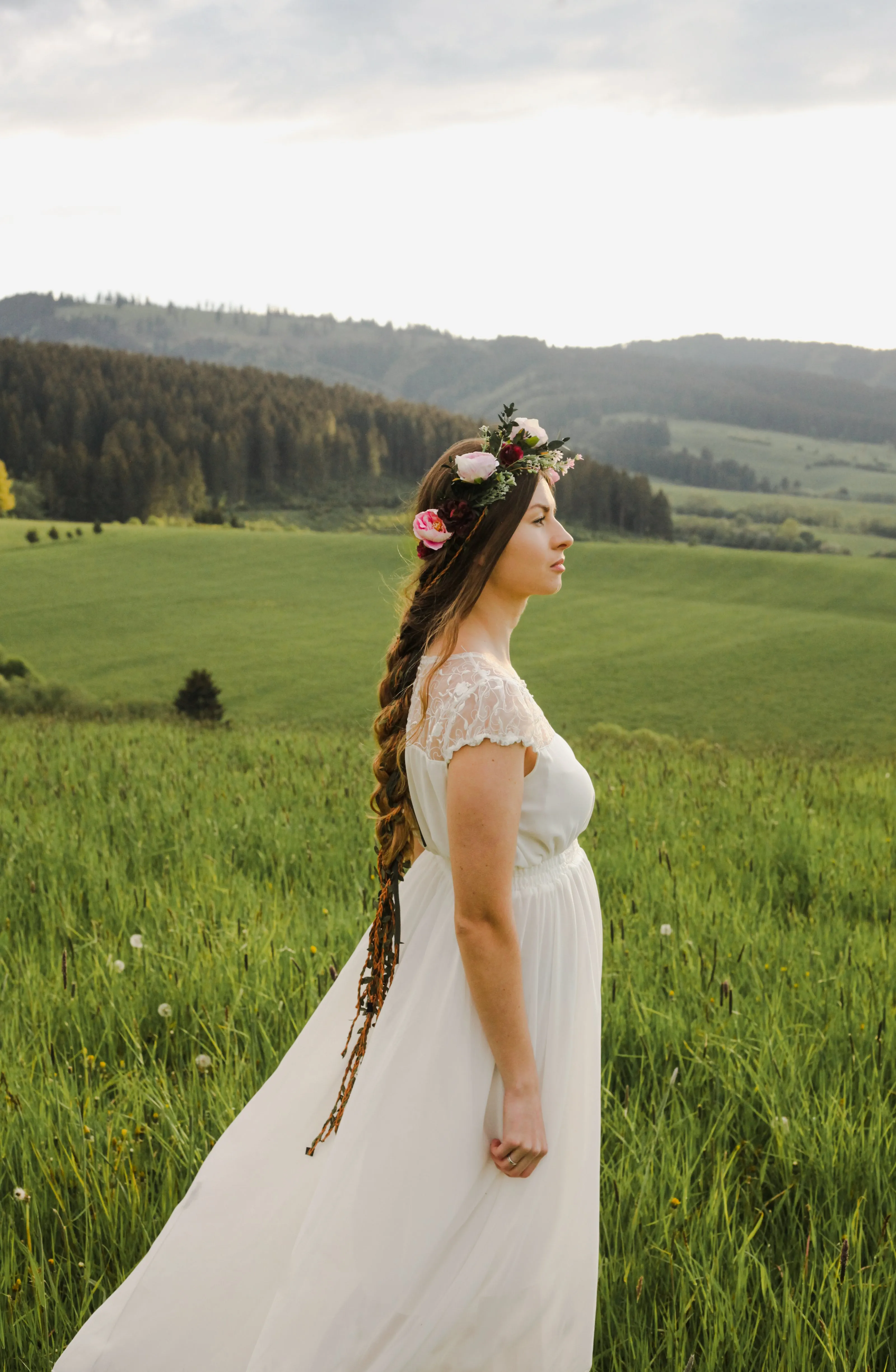 Boho flower hair wreath with braids Blush and burgundy hair crown with hanging vines Big boho wreath Romantic crown Peony Magaela