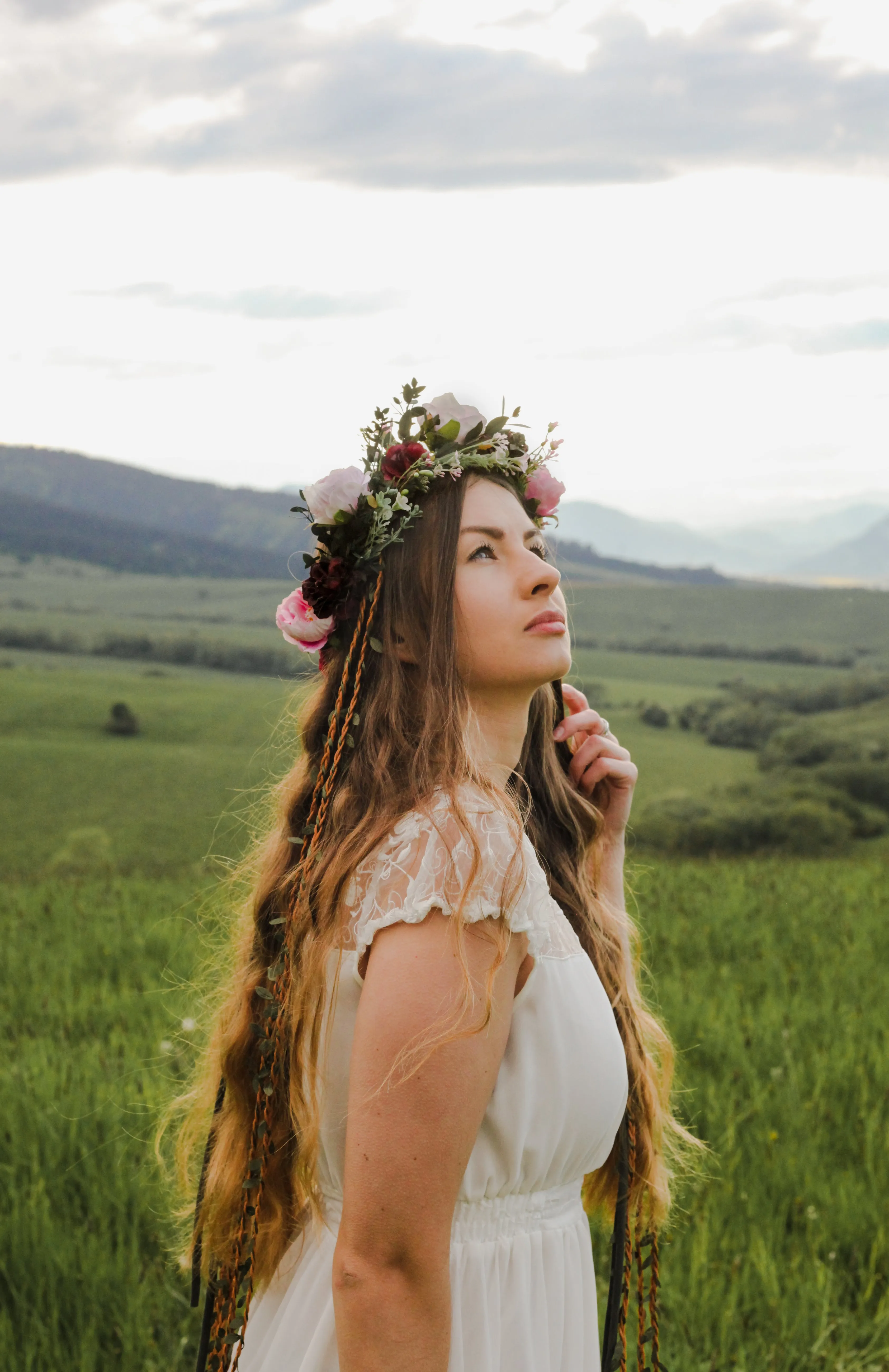 Boho flower hair wreath with braids Blush and burgundy hair crown with hanging vines Big boho wreath Romantic crown Peony Magaela