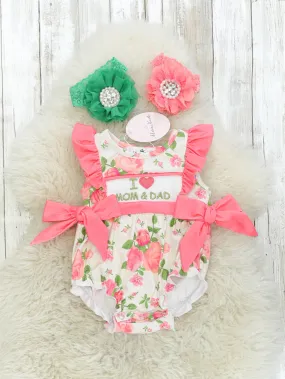 Bright Pink Floral I Love Mom & Dad Romper