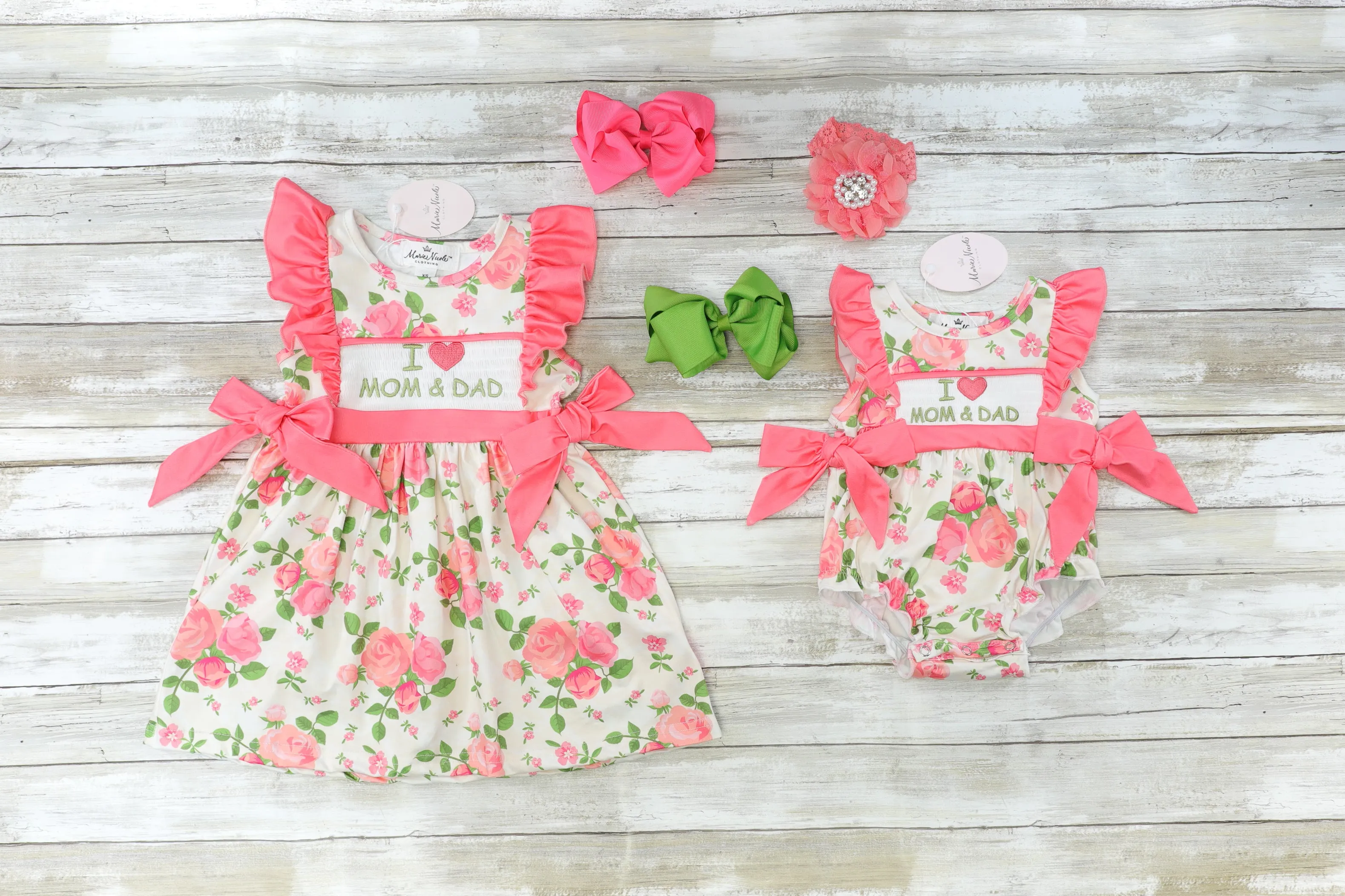 Bright Pink Floral I Love Mom & Dad Romper