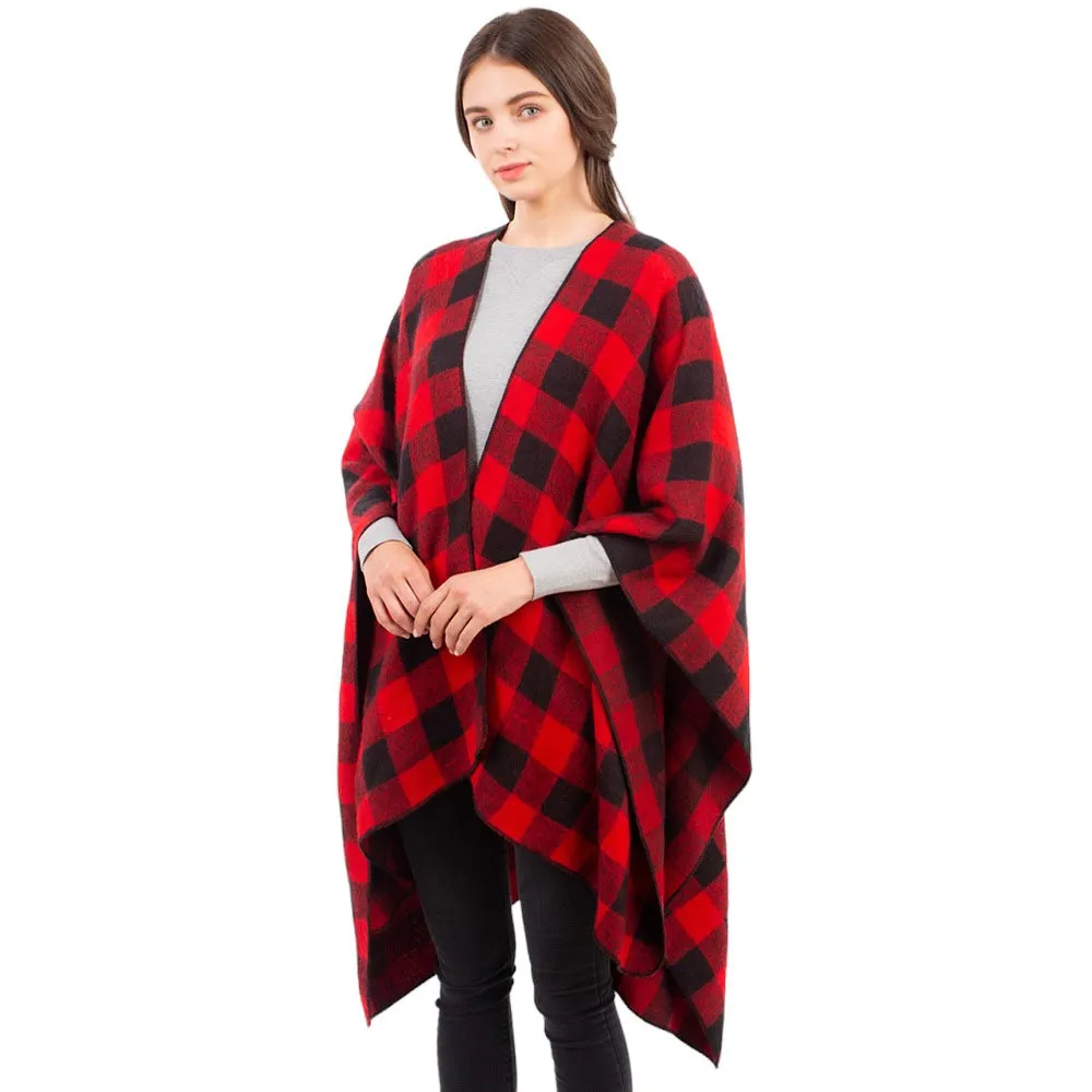 Buffalo Plaid Pattern Cape Ruana Poncho