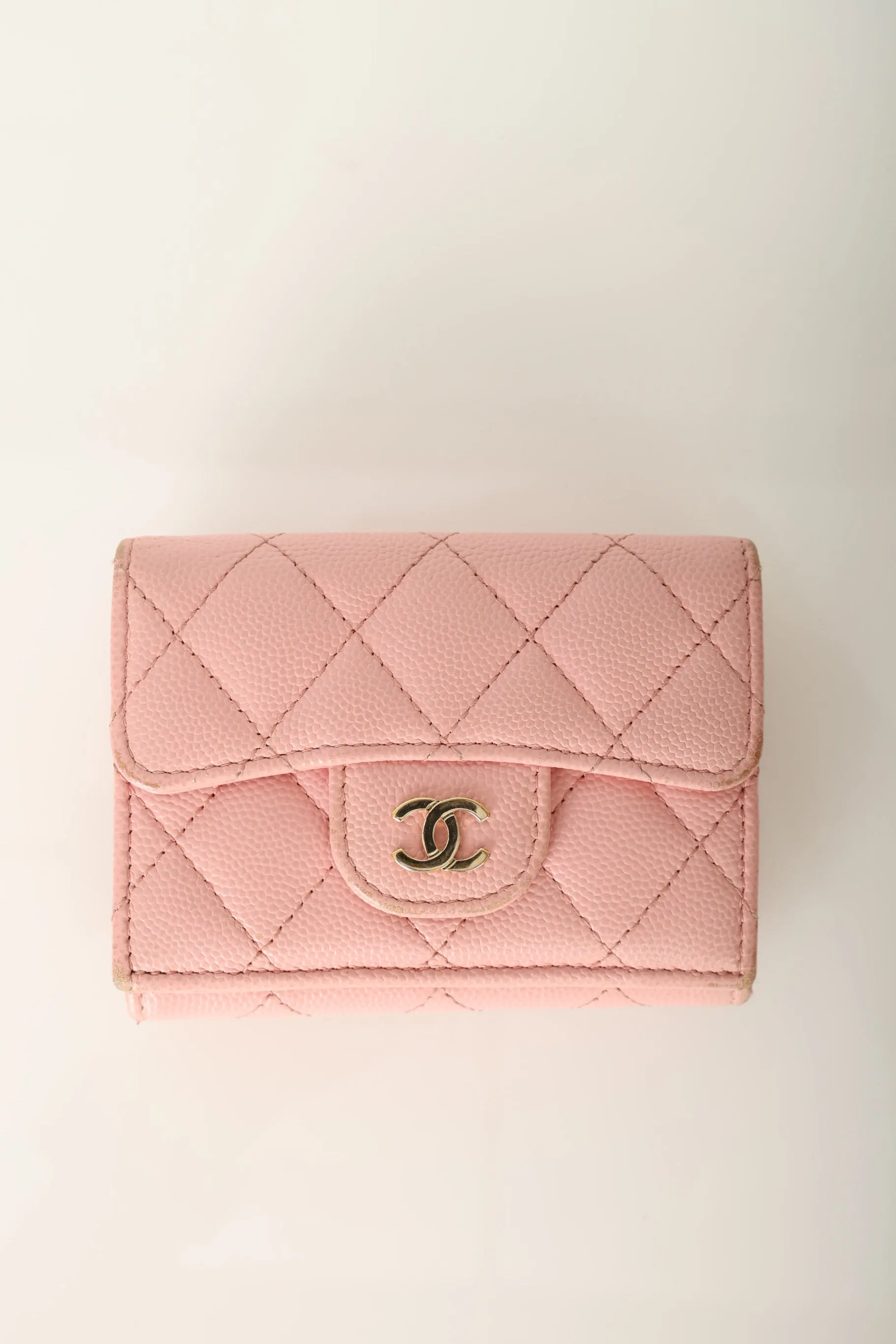 Chanel 2021 Caviar Trifold Wallet w/ Chain