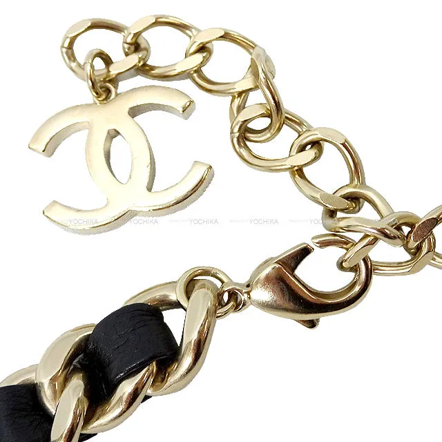 CHANEL belt Double Pearl Logo Rhinestone Plate Chain Lambskin Champagne Gold HW[EXCELLENT][Authentic]