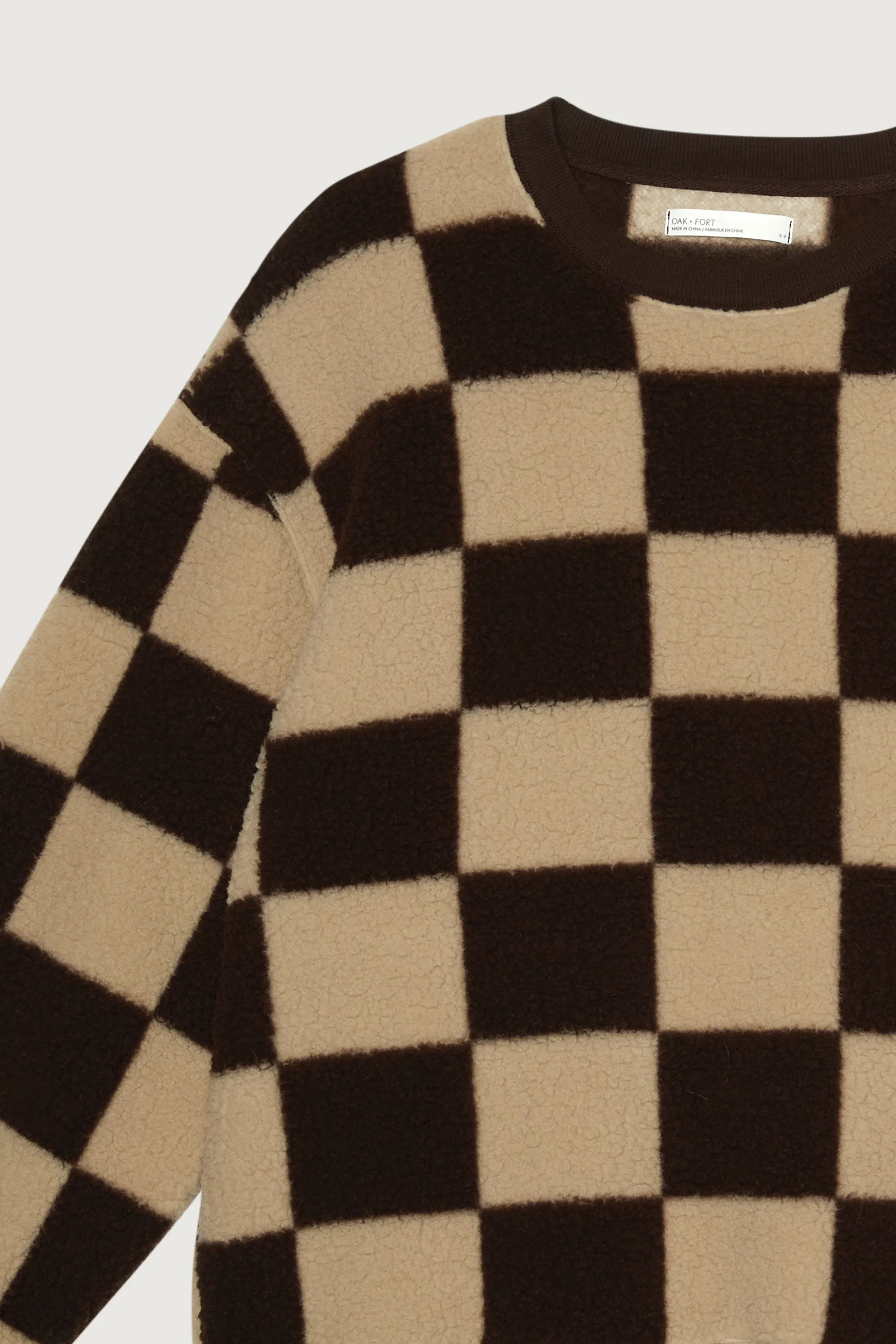 CHECKERED SHERPA CREWNECK SWEATSHIRT