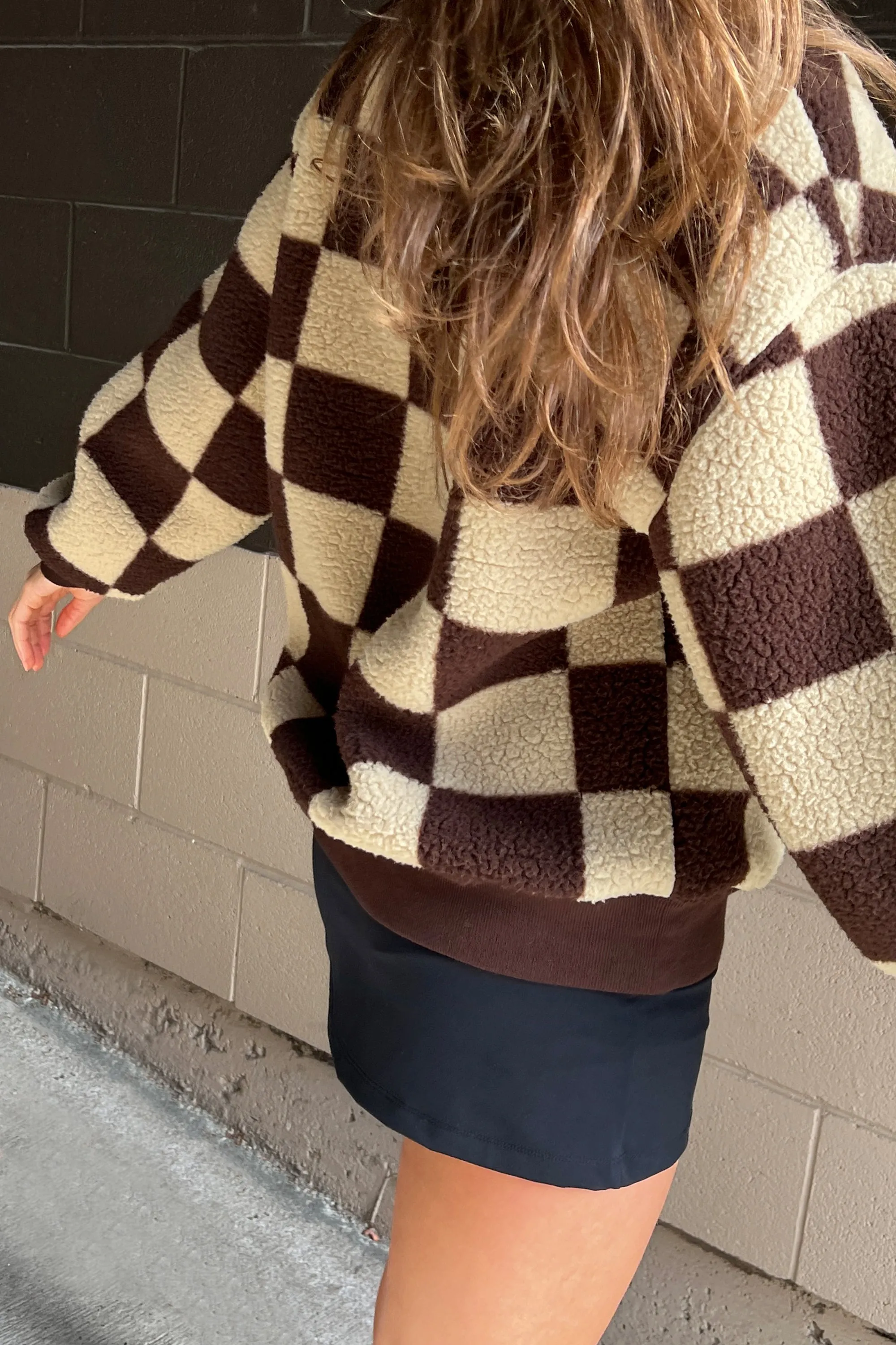 CHECKERED SHERPA CREWNECK SWEATSHIRT