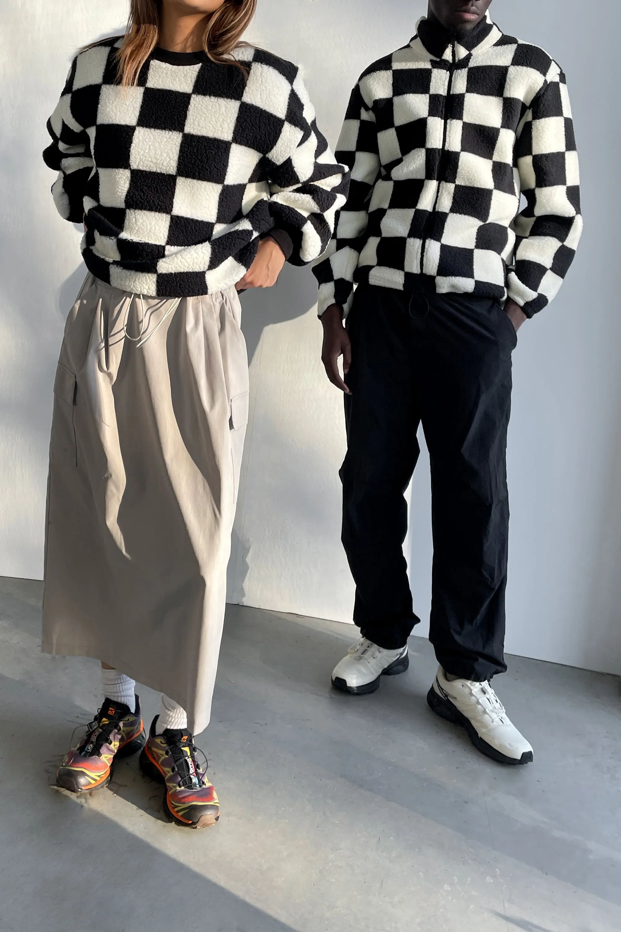 CHECKERED SHERPA CREWNECK SWEATSHIRT