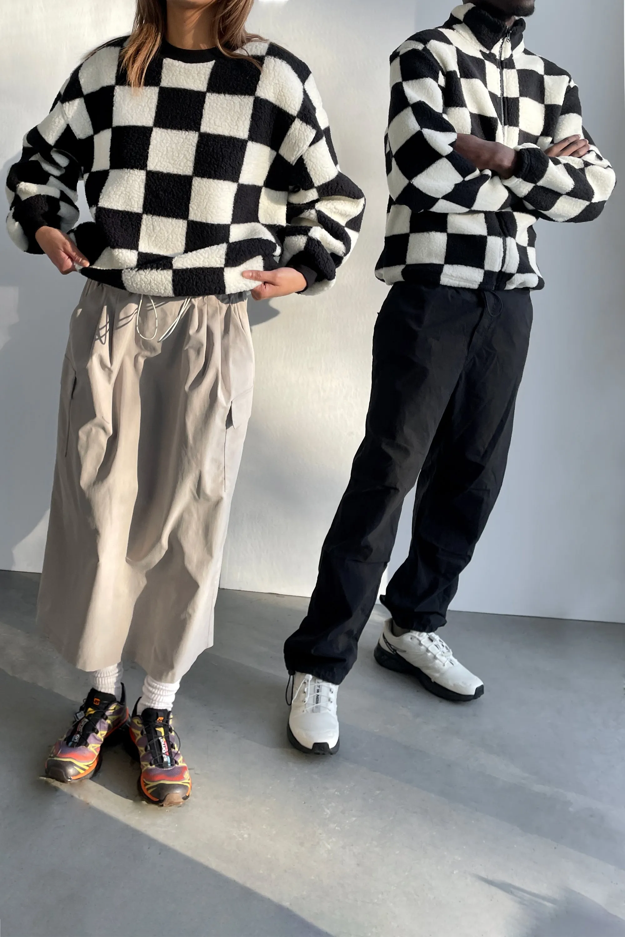 CHECKERED SHERPA CREWNECK SWEATSHIRT