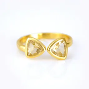 Citrine Quartz Adjustable Bow Tie Triangle Ring