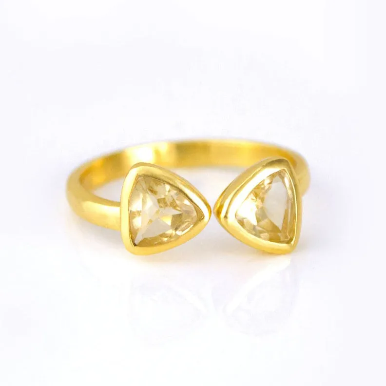 Citrine Quartz Adjustable Bow Tie Triangle Ring