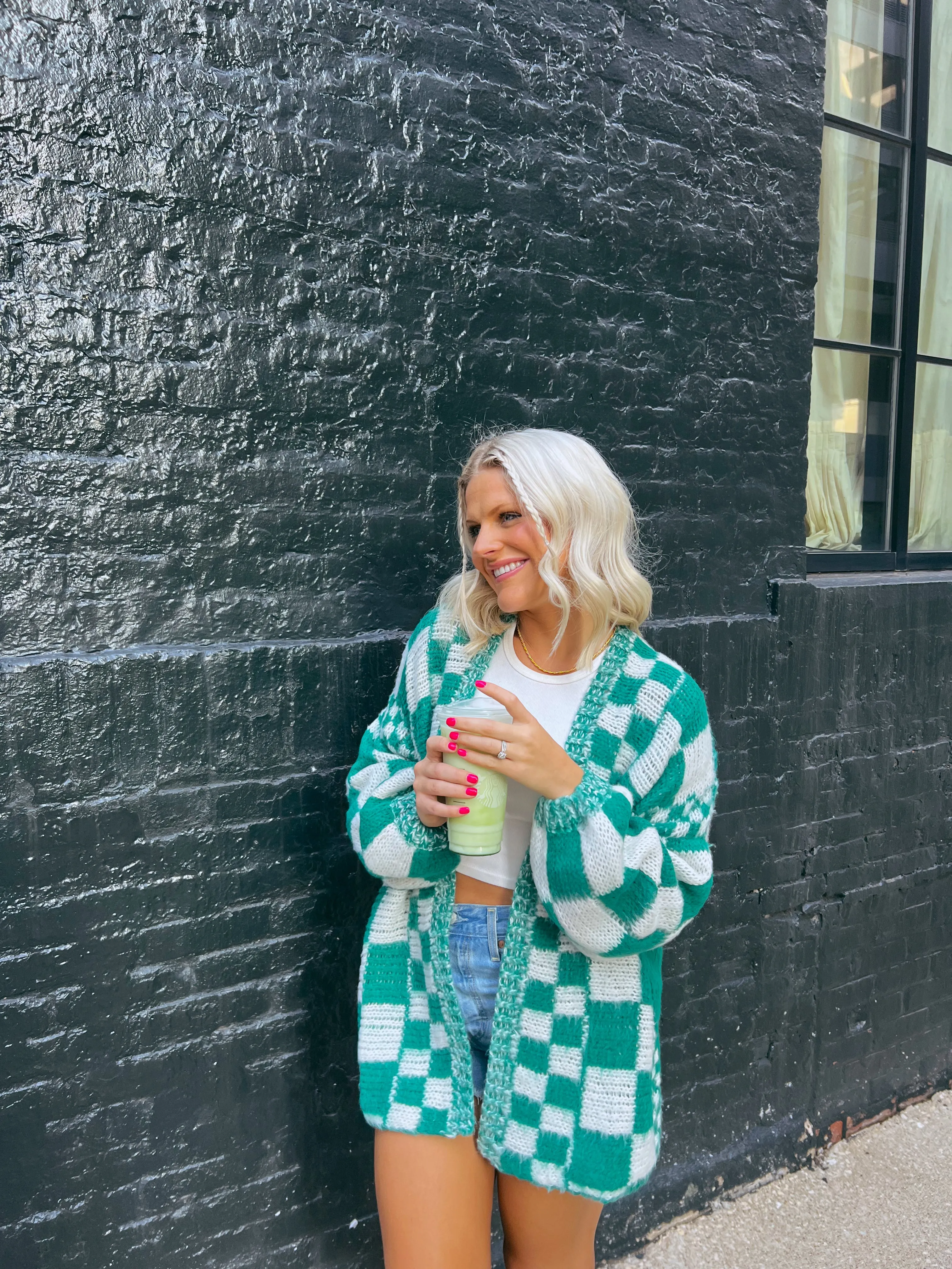 Coco Kryptonite Checkered Cardigan// Teal