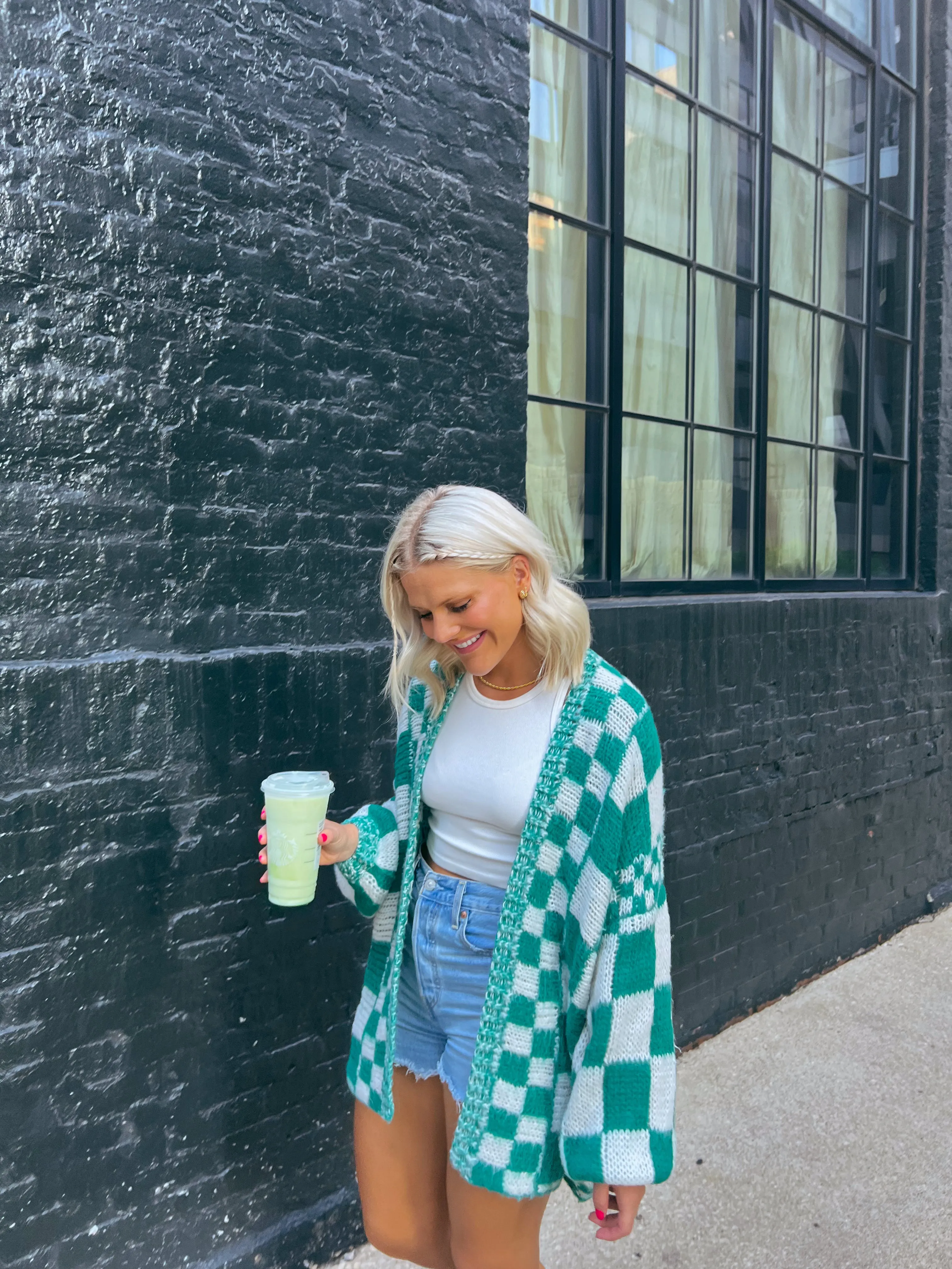 Coco Kryptonite Checkered Cardigan// Teal