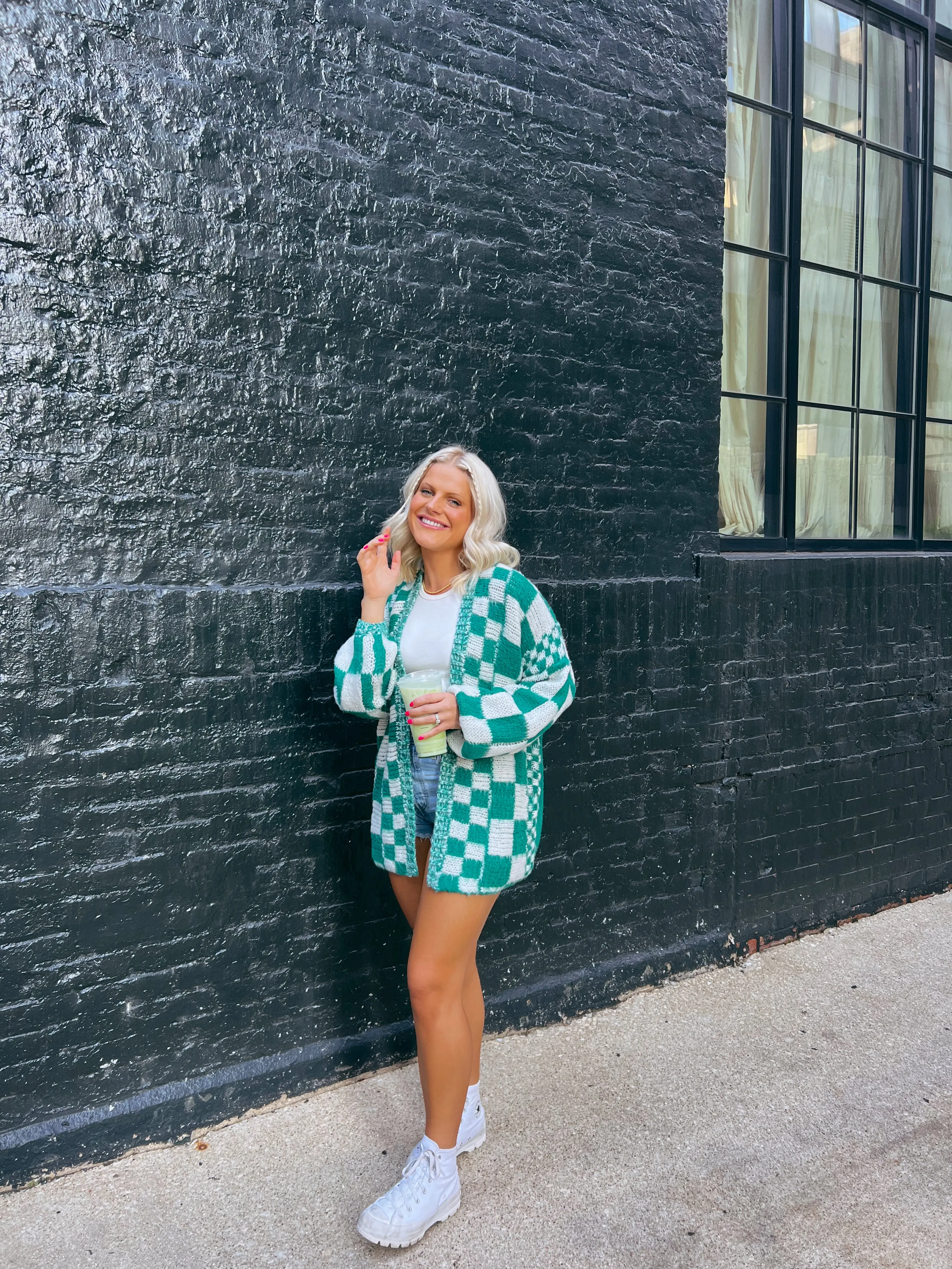 Coco Kryptonite Checkered Cardigan// Teal