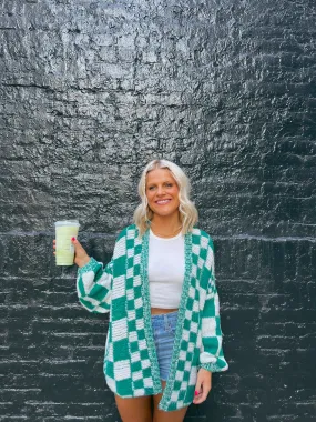 Coco Kryptonite Checkered Cardigan// Teal