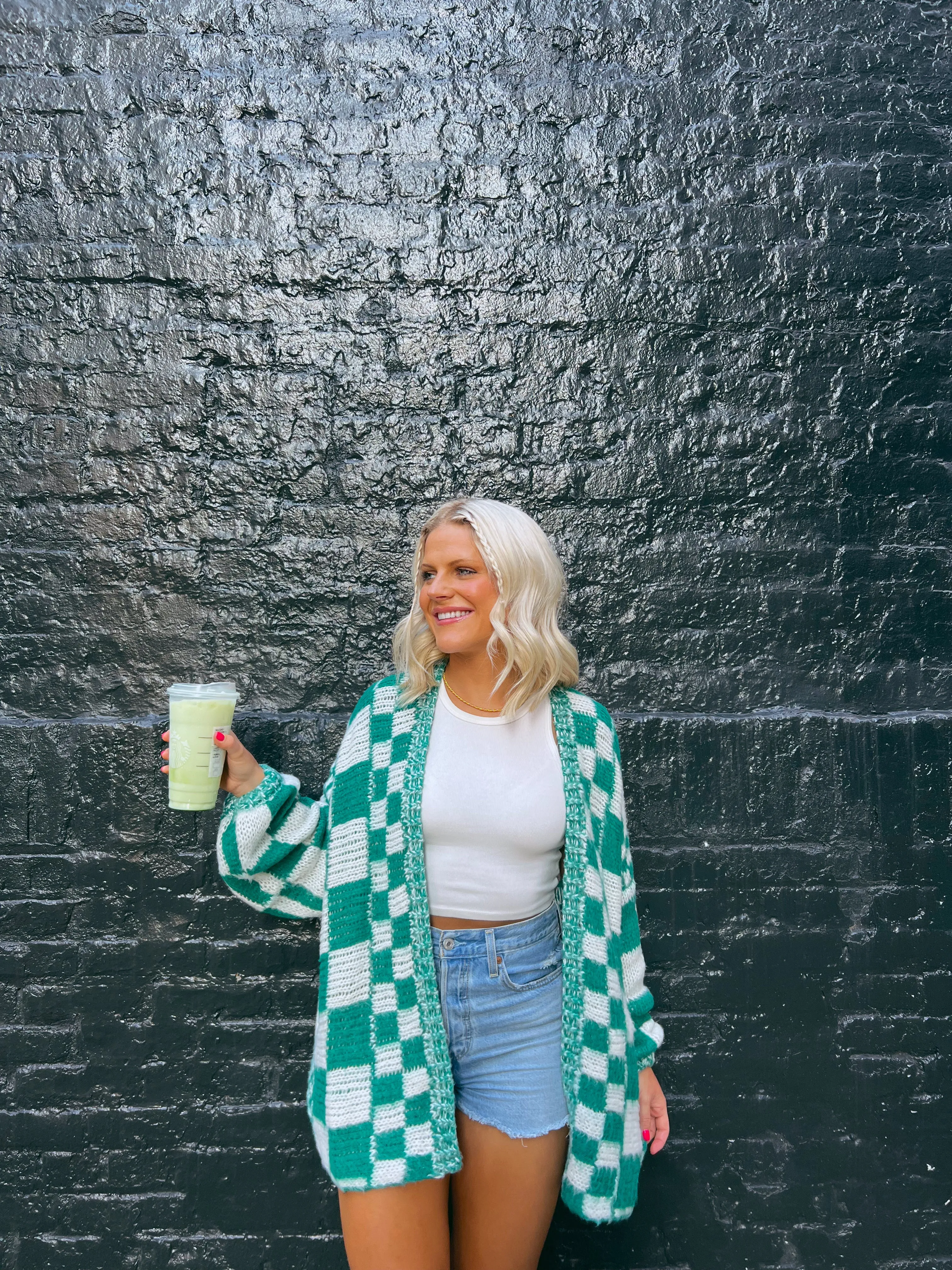 Coco Kryptonite Checkered Cardigan// Teal