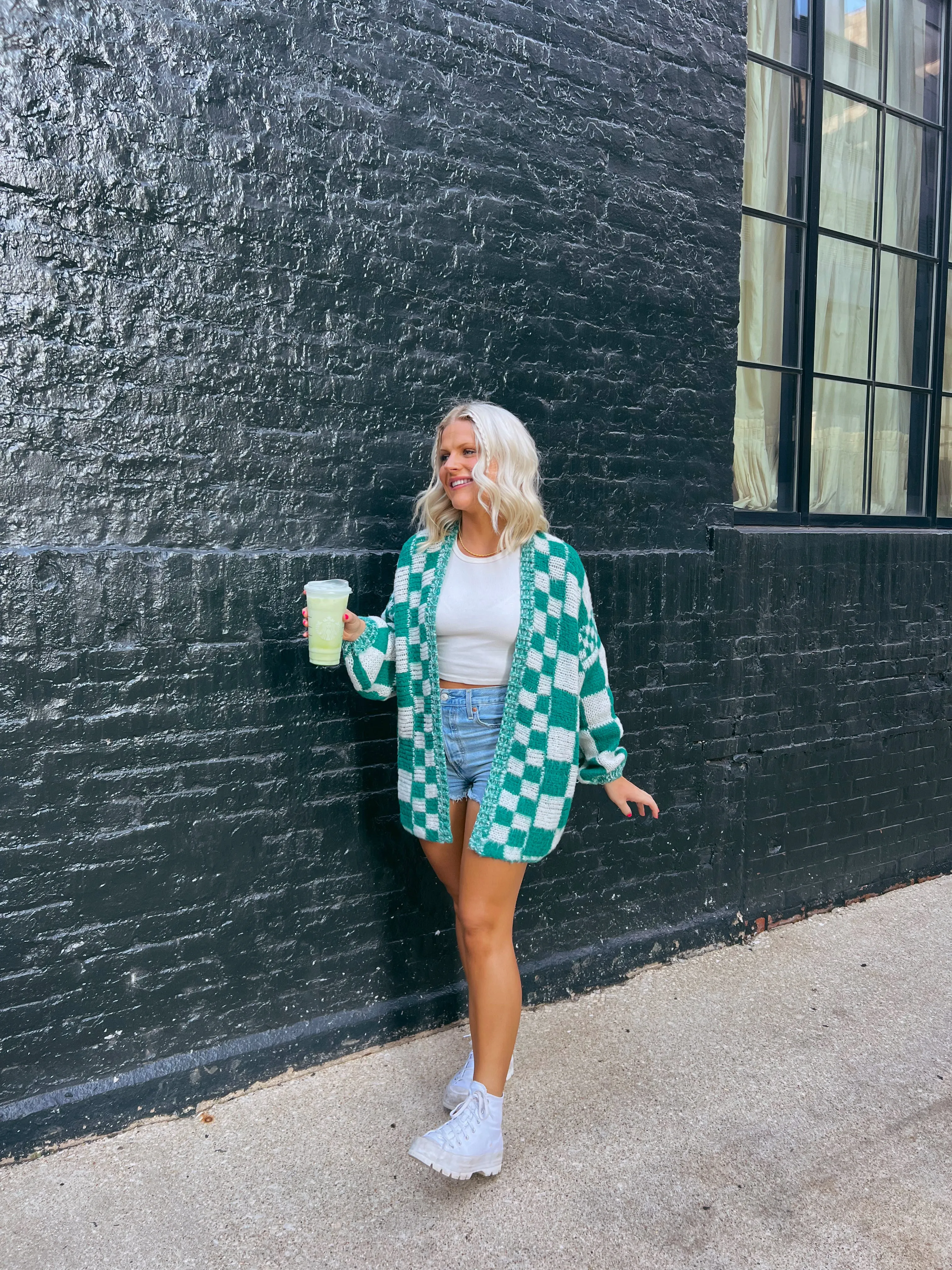 Coco Kryptonite Checkered Cardigan// Teal