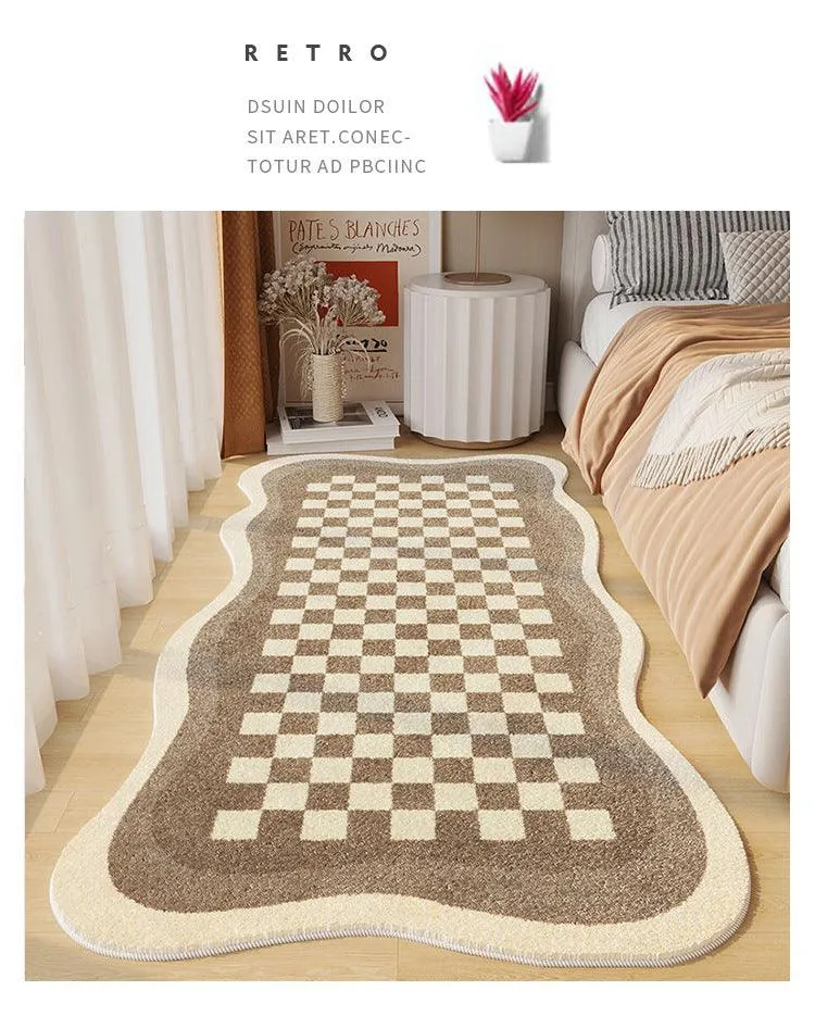 Cozy Checkered Polyester Living Room Rug