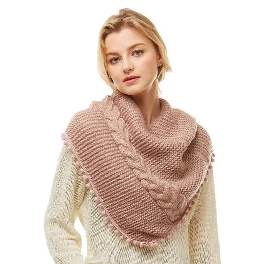 Cozy Pom Pom Tube Scarf Soft Knit Wrap