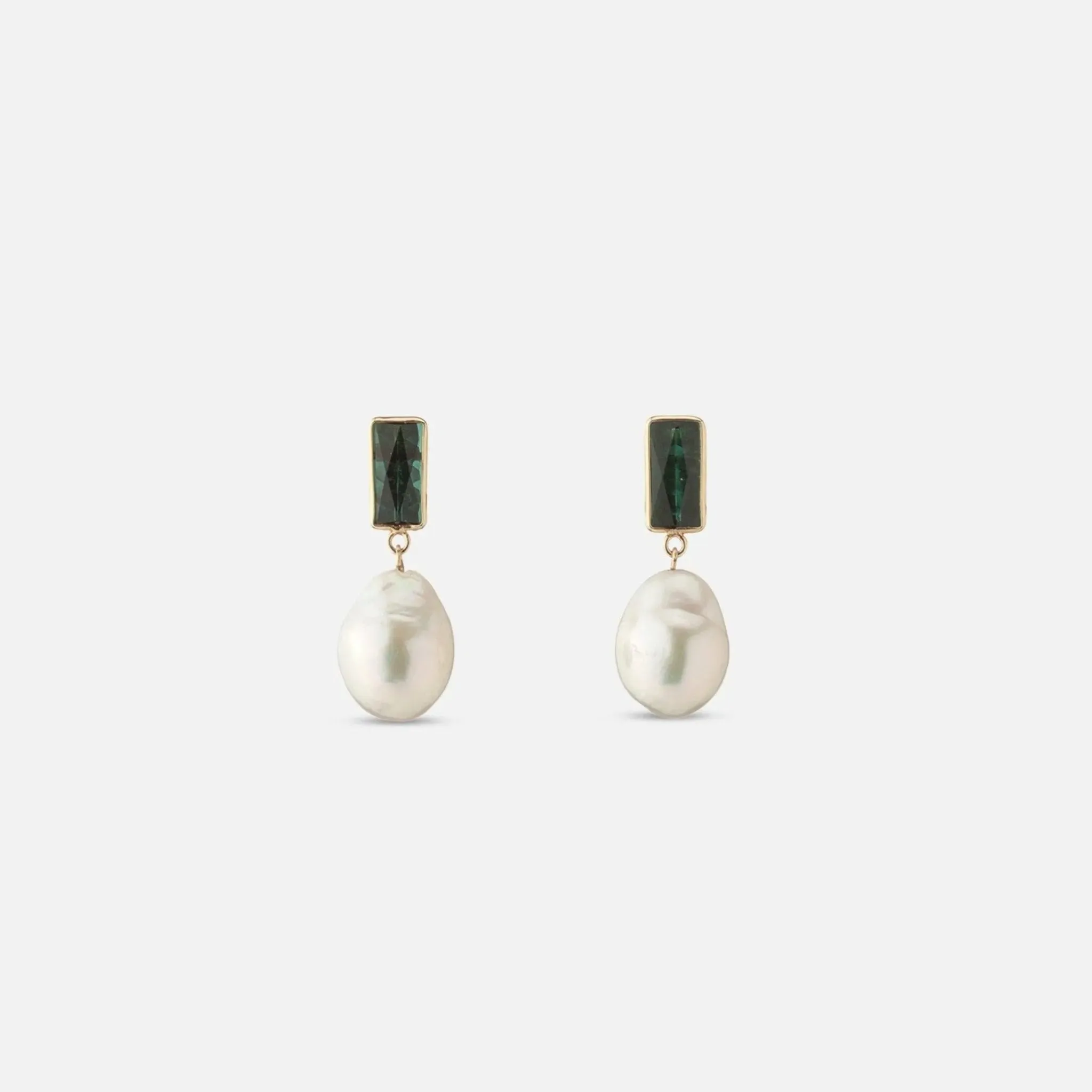 Disco Pearl Earrings Green Tourmaline