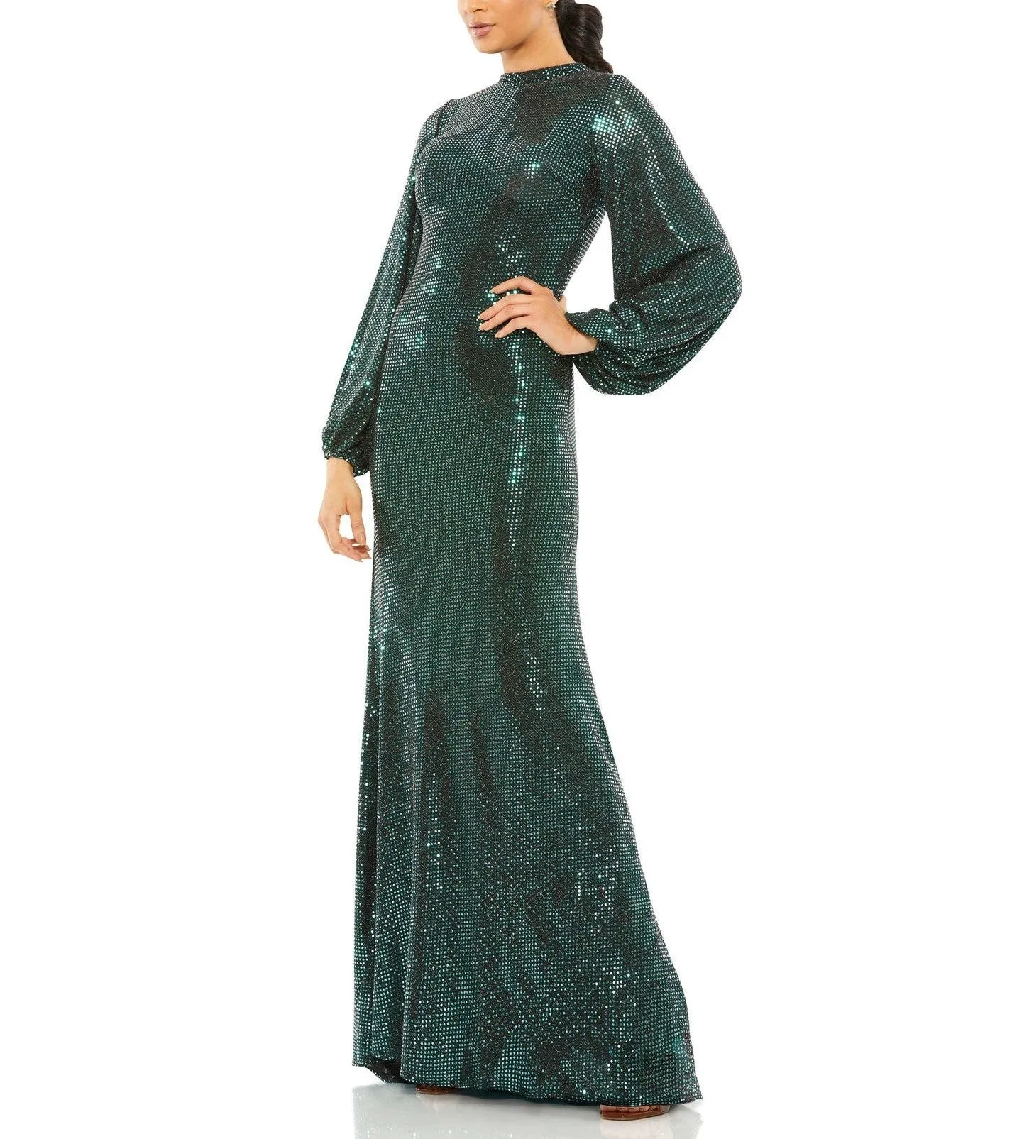 Disco Stretch Blouson Sleeve Gown