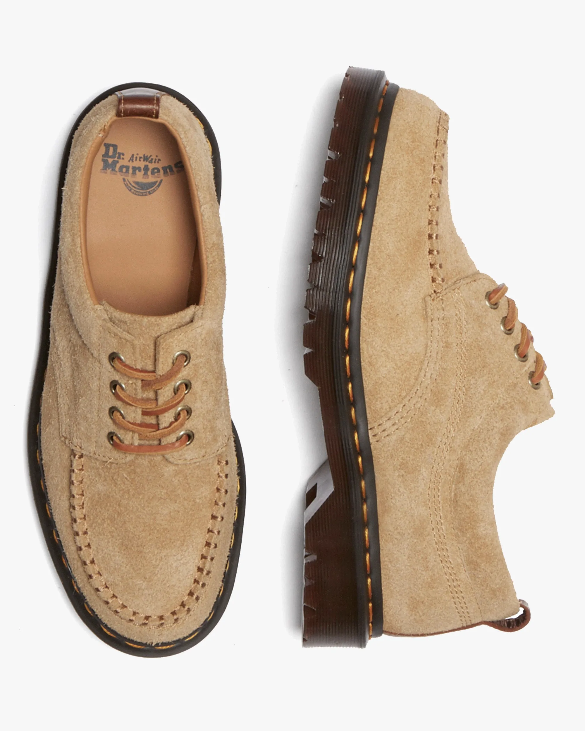 Dr Martens Archive Lowell 4-Eye Moc Toe Shoe - Tan Hairy Suede / Butterscotch Orleans