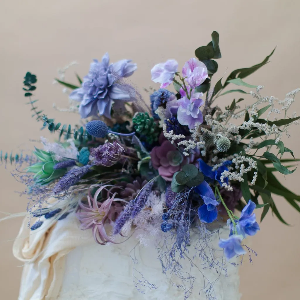 Dried & Artificial Flowers Bridal Bouquet - Pastel Purple & Green