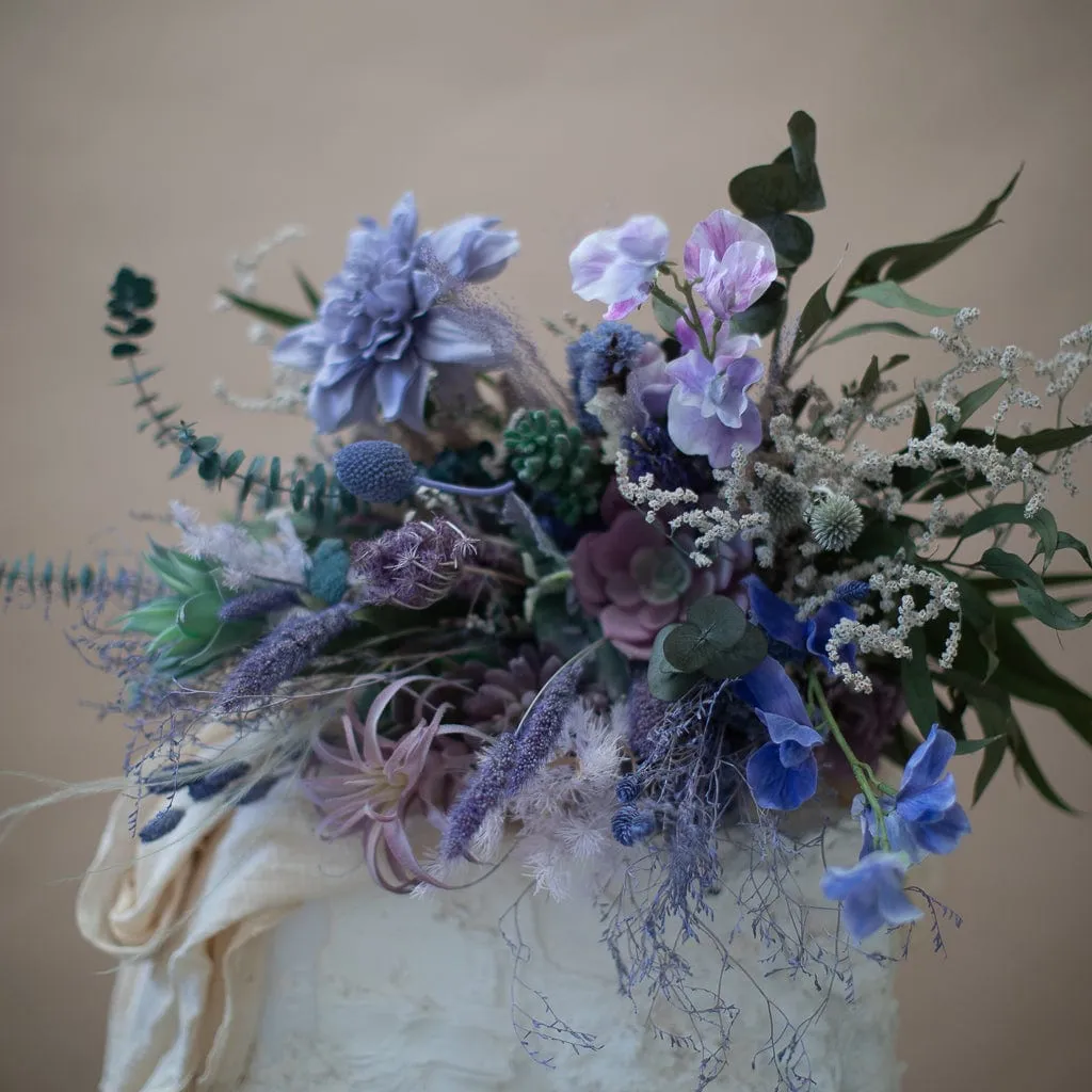 Dried & Artificial Flowers Bridal Bouquet - Pastel Purple & Green