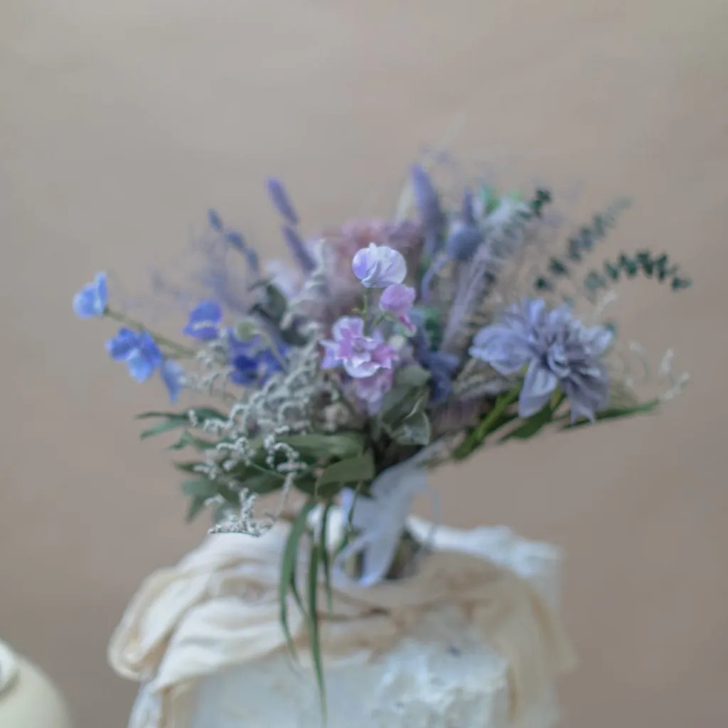 Dried & Artificial Flowers Bridal Bouquet - Pastel Purple & Green