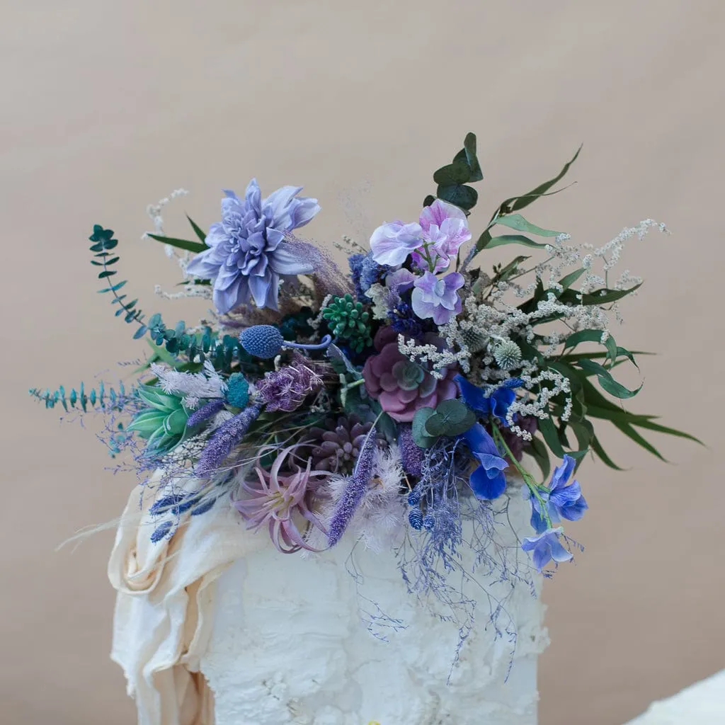 Dried & Artificial Flowers Bridal Bouquet - Pastel Purple & Green