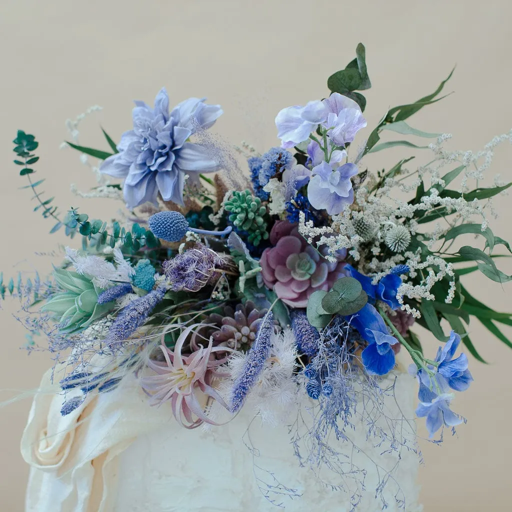 Dried & Artificial Flowers Bridal Bouquet - Pastel Purple & Green